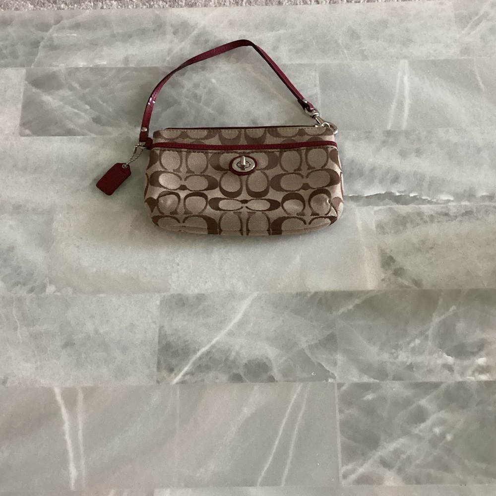 Coach Tan and Red Wristlet Clutch